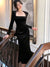 High Quality Spring New Women Elegant Long Black Velvet Dress Sexy Prom Evening Party Birthday Club Fashion  One Piece Clothing