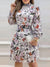 Floral Print Lantern Sleeve Shirred Ruffles Dress Women Daily Casual Midi Dress