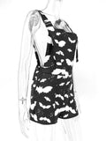 Bjlxn Bat Pattern Overalls Gothic Emo Printed Bodysuits Women Grunge Punk Bodycon Aesthetic Sexy Club Rompers with Pockets