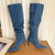 Pleated High Heels Denim Boots for Women 2023 Autumn Jeans Knee High Cowboy Boots Woman Blue Thin Heeled Long Botas Feminina