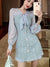 New Spring Vintage Sexy See-through Chiffon Patchwork Tweed Mini Dress Women Ribbon Bow Single-breasted Long Sleeve Party Dress
