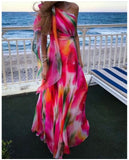 Bjlxn Long Dress Women Y2k Party Dresses High Waist Tie Dye Print Elegant Prom Dress Sexy Work Maxi Beach Vacation Vestidos