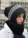 Bjlxn - Casual Jacquard 7 Colors Scarf&Hat Set