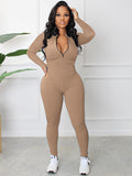 Knit Long Sleeves Zipper Bodycon Jumpsuits