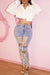 Bjlxn - Blue Casual Solid Bandage Hollowed Out High Waist Skinny Denim Jeans