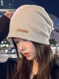 Bjlxn - Casual Keep Warm Applique Solid Color Hats&Caps