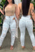 Bjlxn - Light Blue Fashion Casual Solid Ripped Bandage Hollowed Out High Waist Skinny Denim Jeans