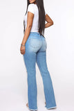 Bjlxn - Baby Blue Casual Patchwork Ripped High Waist Regular Denim Jeans