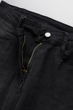 Bjlxn - Black Casual Street Solid Patchwork High Waist Denim Jeans