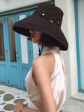 Bjlxn - Casual Solid Sun-Protection Large Wide Brim Bucket Hat