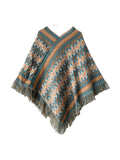 Bjlxn - Asymmetric Keep Warm Tasseled Cape Scarf