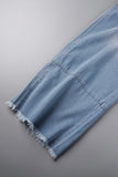 Bjlxn - Light Blue Casual Solid Bandage Patchwork High Waist Straight Denim Jeans