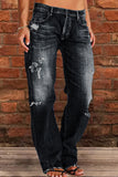 Bjlxn - Black Casual Street Patchwork Ripped Straight Denim Jeans