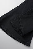 Bjlxn - Black Casual Street Solid Patchwork High Waist Denim Jeans