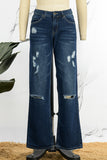 Bjlxn - Blue Casual Solid Ripped Patchwork Mid Waist Regular Denim Jeans