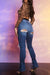 Bjlxn - Blue Fashion Casual Solid Ripped Slit Mid Waist Regular Denim Jeans
