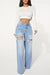 Bjlxn - Baby Blue Casual Solid Ripped High Waist Straight Denim Jeans (Subject To The Actual Object)