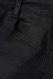 Bjlxn - Black Casual Street Solid Patchwork High Waist Denim Jeans