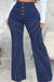 Bjlxn - Dark Blue Casual Solid Patchwork Buttons High Waist Skinny Denim Jeans