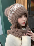 Bjlxn - Casual Jacquard 7 Colors Scarf&Hat Set