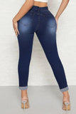 Bjlxn - Deep Blue Casual Solid Ripped High Waist Skinny Denim Jeans