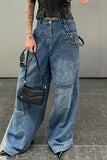 Bjlxn - Blue Casual Street Solid Pocket Loose Denim Jeans