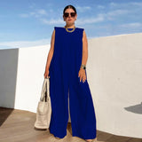 Sleeveless Casual Solid Color Wide Leg Jumpsuit