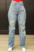 Bjlxn - Blue Casual Solid Ripped Patchwork High Waist Regular Denim Jeans