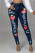 Bjlxn - Deep Blue Fashion Casual Print Patchwork Mid Waist Skinny Denim Jeans
