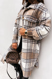 Bjlxn - Khaki Casual Plaid Print Patchwork Buckle Turndown Collar Outerwear