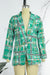 Bjlxn - Green Casual Work Elegant Print Buttons Turn-back Collar Outerwear(With Belt)