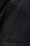 Bjlxn - Black Casual Street Solid Patchwork High Waist Denim Jeans