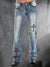 Bjlxn - Baby Blue Motorpunk Cross Pattern Denim Trousers