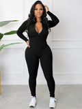 Knit Long Sleeves Zipper Bodycon Jumpsuits