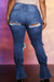 Bjlxn - Blue Fashion Casual Solid Ripped Slit Mid Waist Regular Denim Jeans