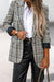 Bjlxn - Grey British Style Plaid Patchwork Turn-back Collar Outerwear