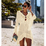 New Knitted Beach Cover Up Women Bikini Swimsuit Cover Up Hollow Out Beach Dress Tassel Tunics Bathing Suits Cover-Ups Beachwear - Bjlxn