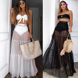 Stylish Women Sexy Skirt High Waist See Though Cover Up Dot Long Skirt Summer Transparent Long Maxi Beach Skirt Swimwear Dress - Bjlxn