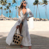 Leaves Print Bikini Beach Cover up Tunics for Beach Long Kaftan Bikini Cover up Robe de Plage Sarong Beach Swimsuit cover-ups - Bjlxn