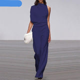 12 Colors Women Elegant Solid One Shoulder Long Jumpsuit Ladies Romper Loose Overalls Fashion Wide Leg Workwear