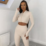 2022  Winter Women 2 Two Piece Set Long Sleeve Crop Tops Tshirt Leggings Pants Set Bodycon Sport Fitness Tracksuit - Bjlxn