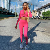 2022  Winter Women 2 Two Piece Set Long Sleeve Crop Tops Tshirt Leggings Pants Set Bodycon Sport Fitness Tracksuit - Bjlxn