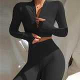 2022  Winter Women 2 Two Piece Set Long Sleeve Crop Tops Tshirt Leggings Pants Set Bodycon Sport Fitness Tracksuit - Bjlxn