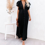 TEELYNN Sexy Deep V Neck Maxi Dress women Backless White Cotton Boho dresses Summer Ruffles 2020 Casual beach Bikini Cover Up - Bjlxn