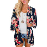 Women Floral Leopard Print Half Sleeve Shawl Chiffon Kimono Beach Cardigan Bikini Cover Up Wrap Beachwear Outdoor Anti-UV Coat - Bjlxn