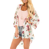 Women Floral Leopard Print Half Sleeve Shawl Chiffon Kimono Beach Cardigan Bikini Cover Up Wrap Beachwear Outdoor Anti-UV Coat - Bjlxn