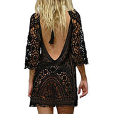 Sexy Women’s Bathing Suit Cover Up Crochet Lace Bikini Bathing Suit Swimsuit Smock Knitting Swimwear Mesh Beach Dress Tunic Robe - Bjlxn