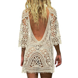 Sexy Women’s Bathing Suit Cover Up Crochet Lace Bikini Bathing Suit Swimsuit Smock Knitting Swimwear Mesh Beach Dress Tunic Robe - Bjlxn