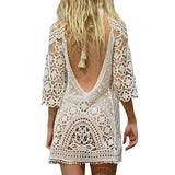 Sexy Women’s Bathing Suit Cover Up Crochet Lace Bikini Bathing Suit Swimsuit Smock Knitting Swimwear Mesh Beach Dress Tunic Robe - Bjlxn