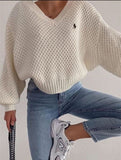 2023 Pullovers Women Autumn Winter Sweaters Solid V-Neck Loose Casual Daily Basic Womens Knitted Basic Chic Long Sleeve Sweater